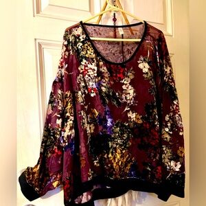 Cacique- Gorgeous deep plumb burgundy sheer W/ burnt out velvet floral over top